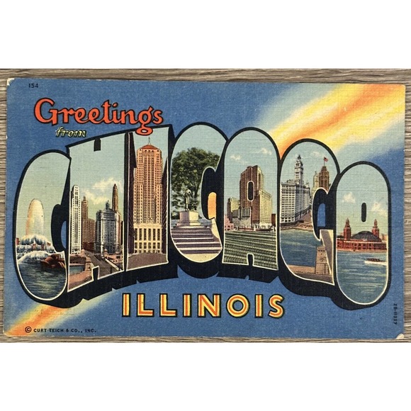 Other - Greetings from Chicago, Illinois ￼LARGE LETTER Vintage postcard Rainbow ￼